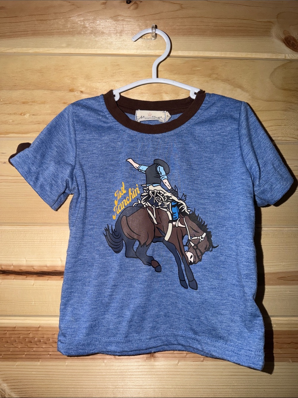 Kids Blue Rodeo Graphic Tee with Brown Trim